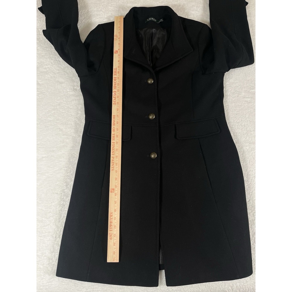 Lauren Ralph Lauren Black Wool Blend Peacoat Military Long Jacket Women's Sz 16 - Picture 13 of 14
